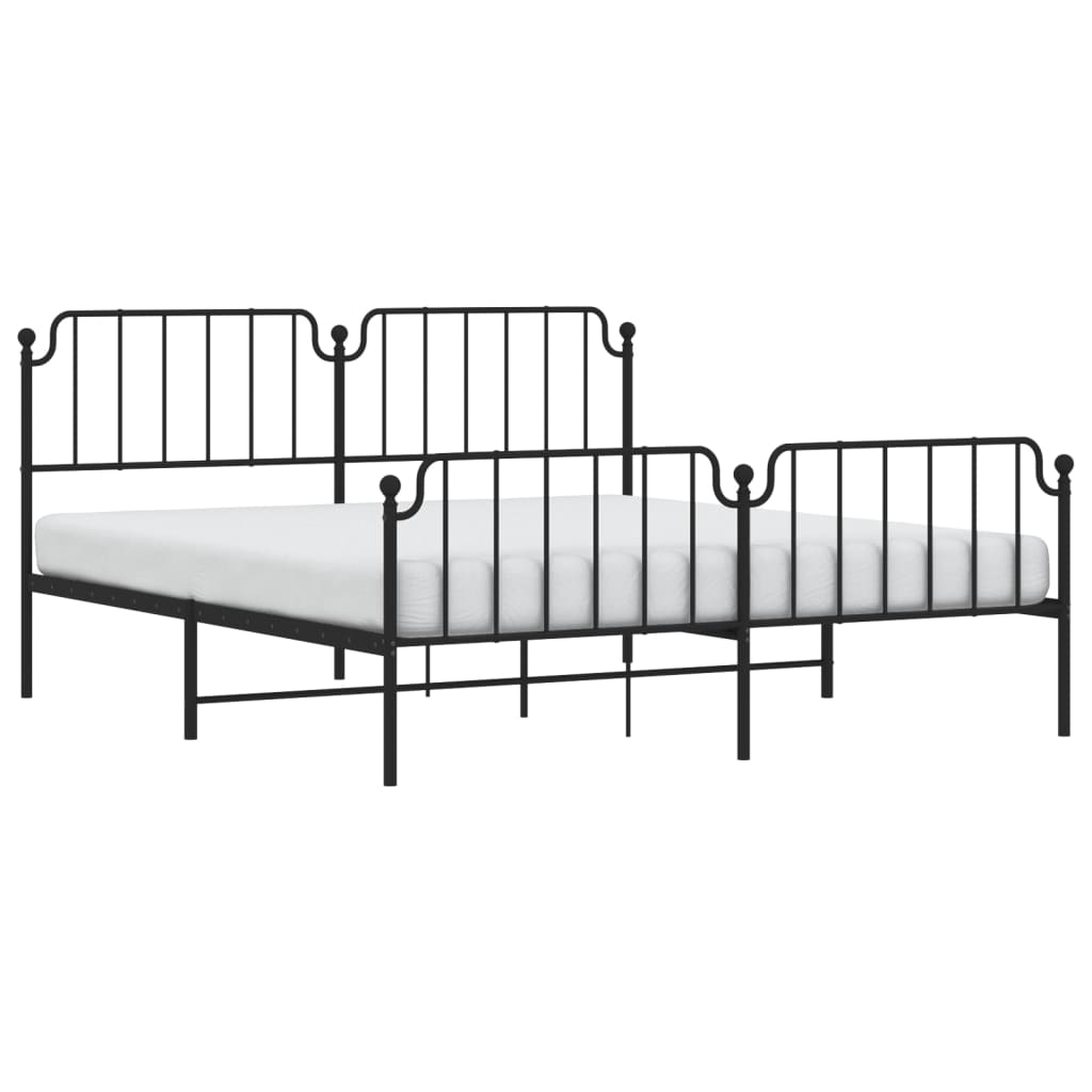 Metal Bed Frame without Mattress with Footboard?Black 183x203 cm King