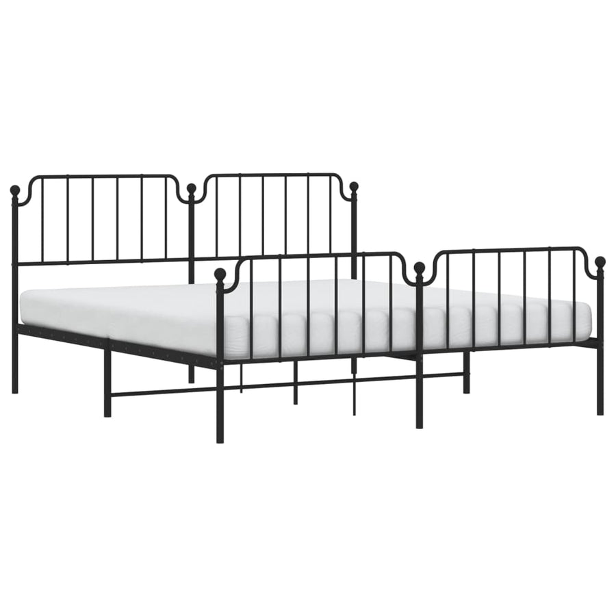Metal Bed Frame without Mattress with Footboard Black 183x203 cm King