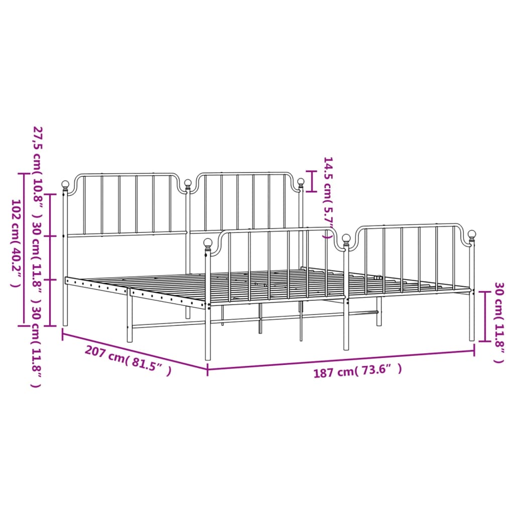 Metal Bed Frame without Mattress with Footboard?Black 183x203 cm King