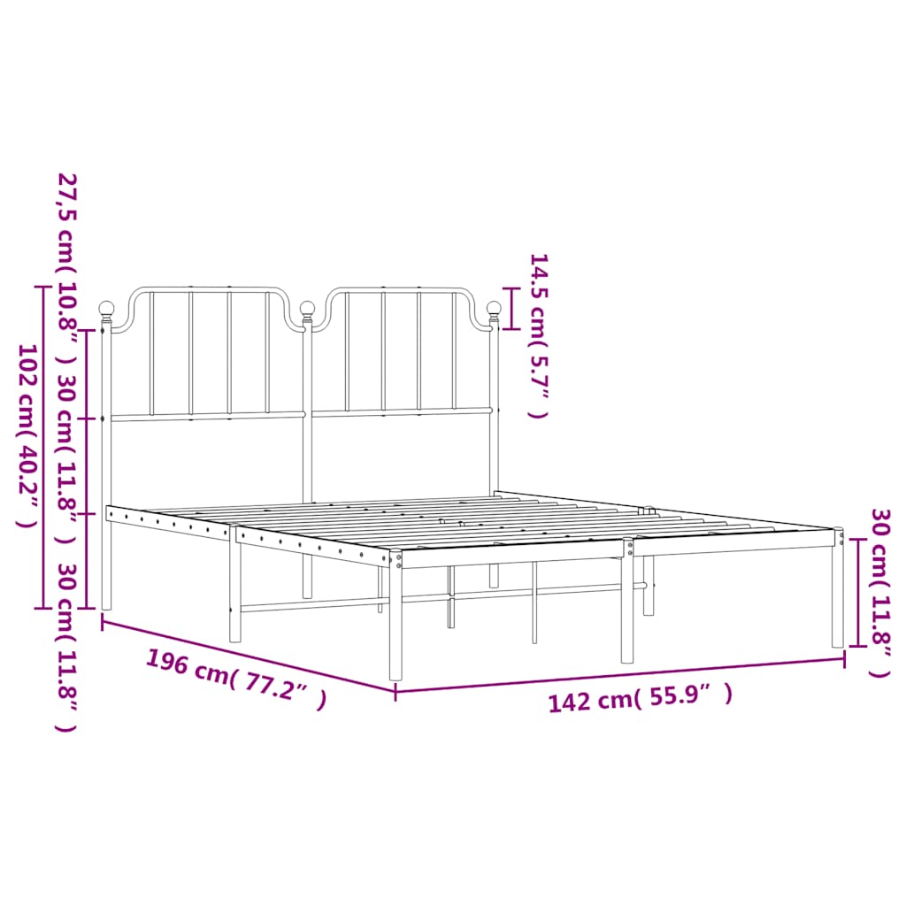 Metal Bed Frame without Mattress with Headboard White 135x190 cm