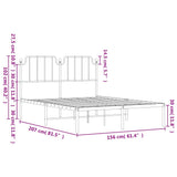 Metal Bed Frame without Mattress with Headboard White 150x200 cm