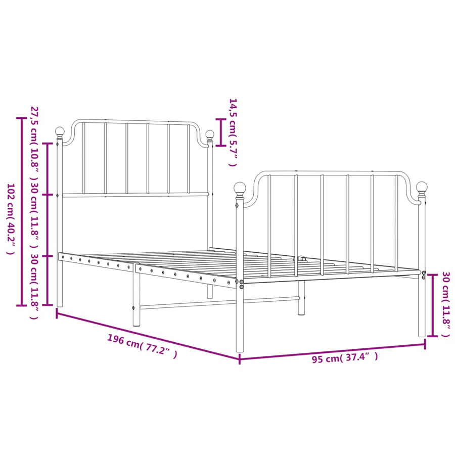 Metal Bed Frame without Mattress with Footboard White 90x190 cm