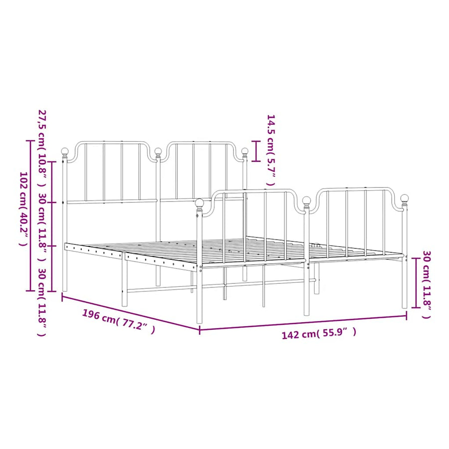 Metal Bed Frame without Mattress with Footboard White 135x190 cm