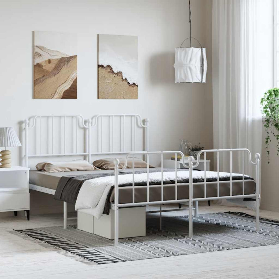Metal Bed Frame without Mattress with Footboard White 135x190 cm