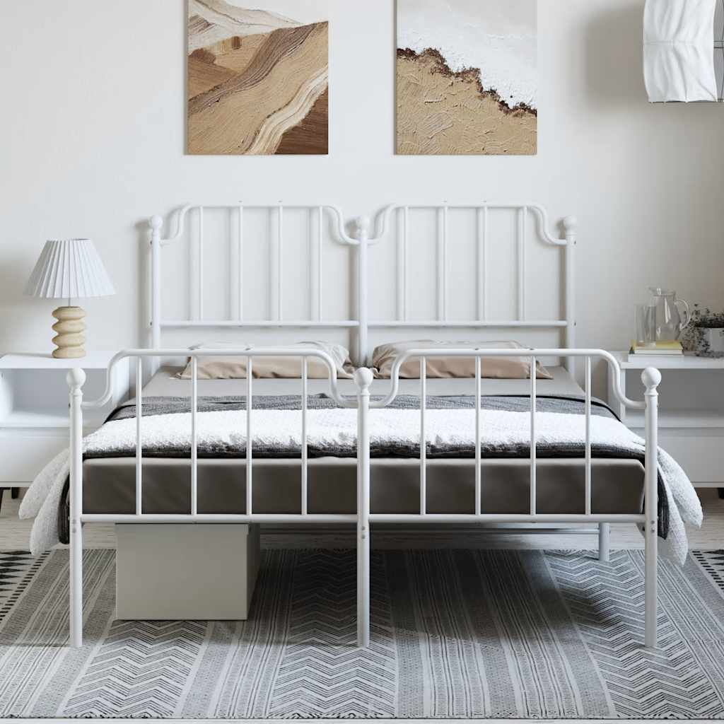 Metal Bed Frame without Mattress with Footboard?White 150x200 cm