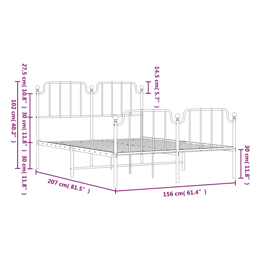 Metal Bed Frame without Mattress with Footboard?White 150x200 cm