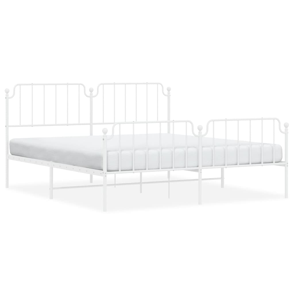 Metal Bed Frame without Mattress with Footboard?White 183x203 cm King