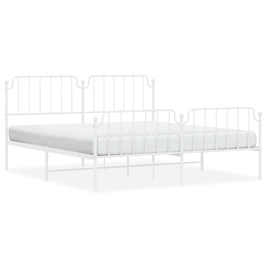 Metal Bed Frame without Mattress with Footboard White 183x203 cm King