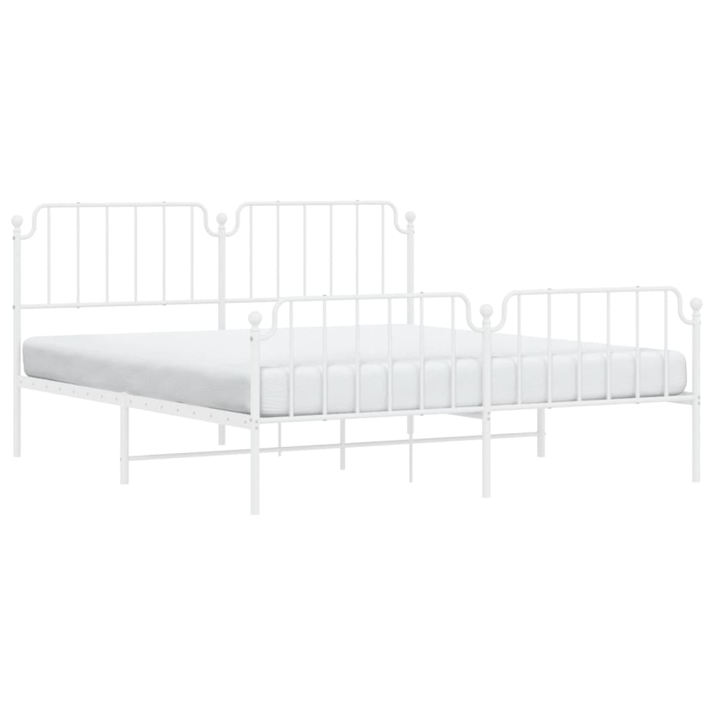 Metal Bed Frame without Mattress with Footboard?White 183x203 cm King