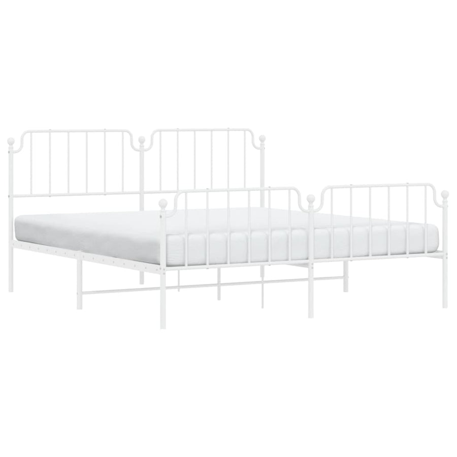 Metal Bed Frame without Mattress with Footboard White 183x203 cm King