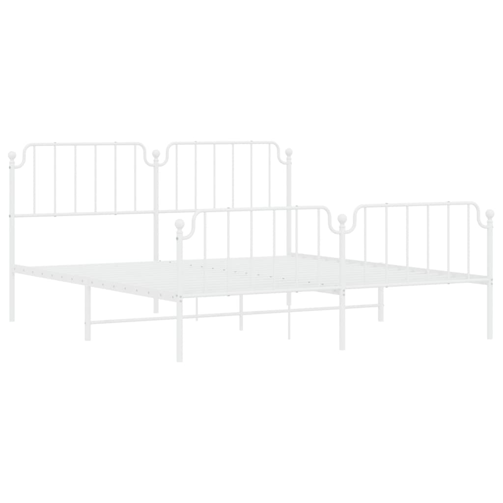 Metal Bed Frame without Mattress with Footboard?White 183x203 cm King