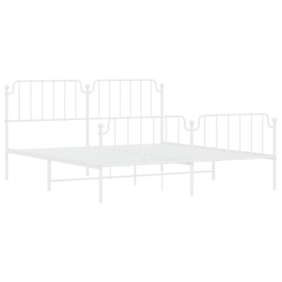 Metal Bed Frame without Mattress with Footboard White 183x203 cm King