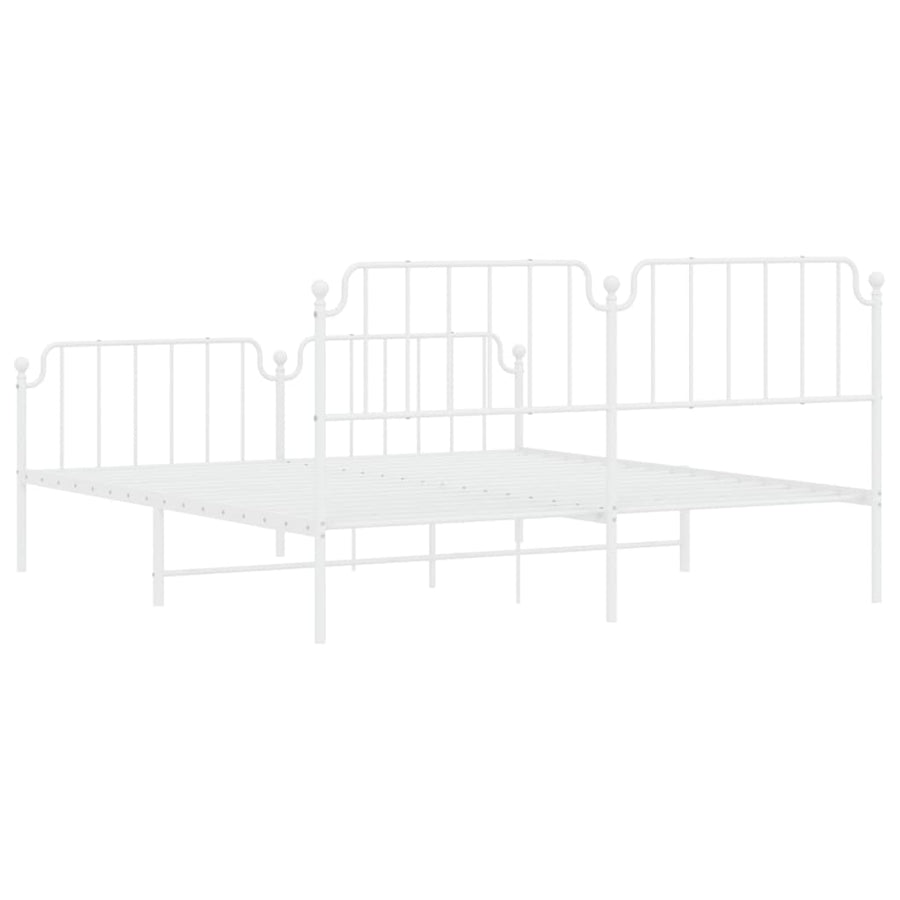 Metal Bed Frame without Mattress with Footboard White 183x203 cm King