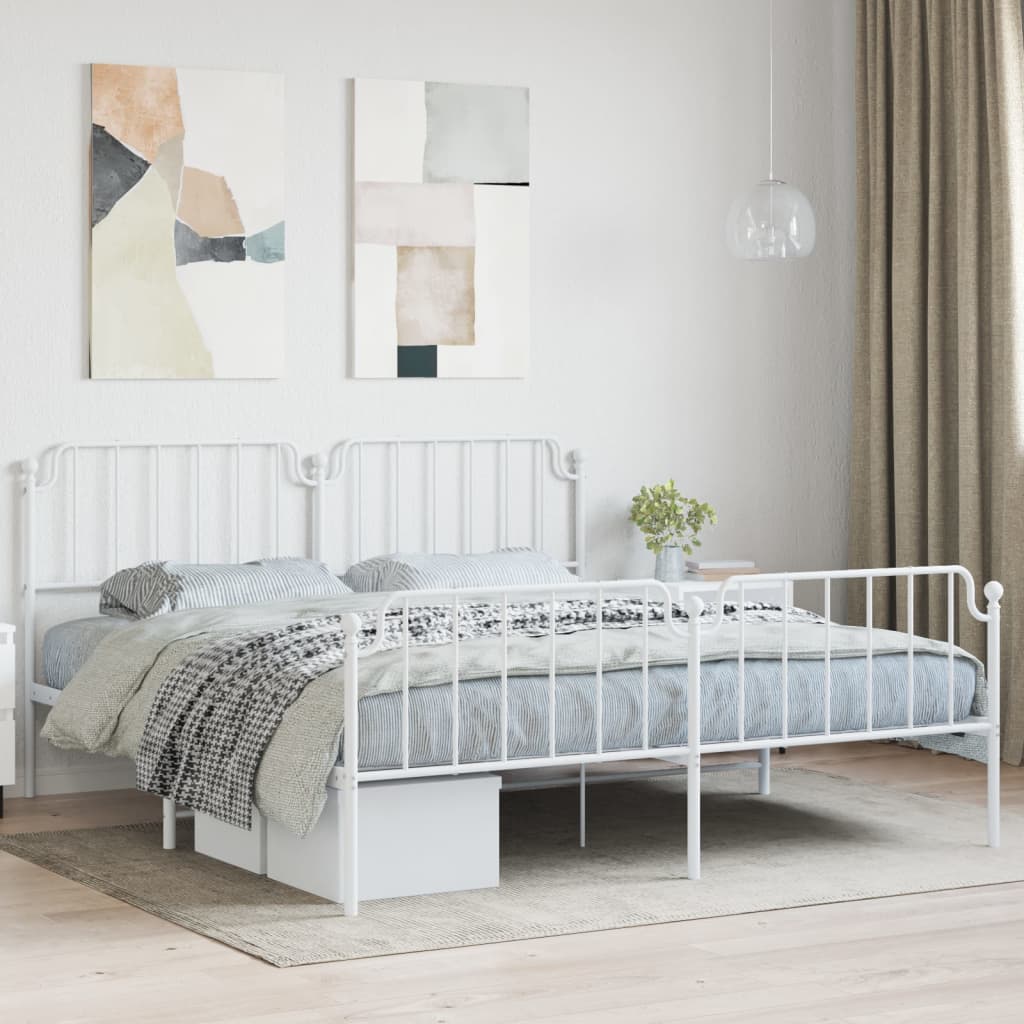 Metal Bed Frame without Mattress with Footboard?White 183x203 cm King