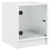 Bedside Cabinet with Glass Door White 35x37x42 cm