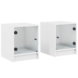 Bedside Cabinets with Glass Doors 2 pcs White 35x37x42 cm - Front View