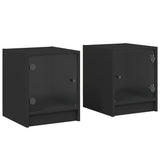 Bedside Cabinets with Glass Doors 2 pcs Black 35x37x42 cm - Front View