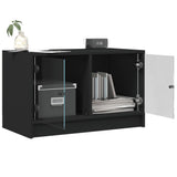TV Cabinet with Glass Doors Black 68x37x42 cm - 45-Degree Angle