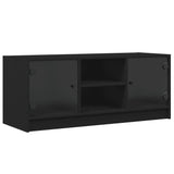 TV Cabinet with Glass Doors Black 102x37x42 cm - Front View