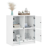 Side Cabinet with Glass Doors White 68x37x75.5 cm - 45-Degree Angle