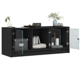 TV Cabinet with Glass Doors Black 102x37x42 cm - 45-Degree Angle