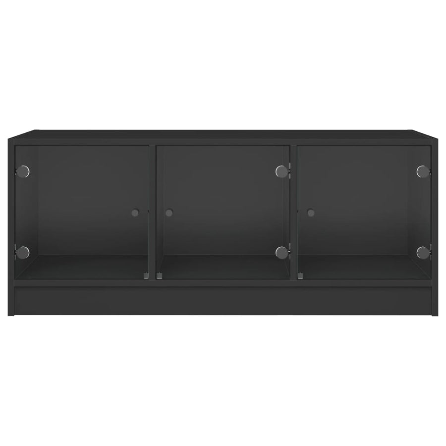 Coffee Table with Glass Doors Black 102x50x42 cm