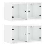 Wall Cabinets with Glass Doors 2 pcs White 68.5x37x35 cm - Front View