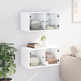 Wall Cabinets with Glass Doors 2 pcs White 68.5x37x35 cm - Side View
