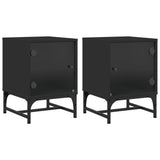 Bedside Cabinets with Glass Doors 2 pcs Black 35x37x50 cm - Front View