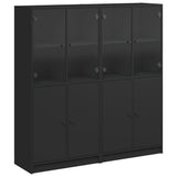Bookcase with Doors Black 136x37x142 cm Engineered Wood - Front View