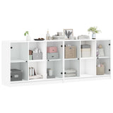 Bookcase with Doors White 204x37x75 cm Engineered Wood - 45-Degree Angle