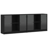 Bookcase with Doors Black 204x37x75 cm Engineered Wood - Front View