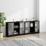 Bookcase with Doors Black 204x37x75 cm Engineered Wood - Side View