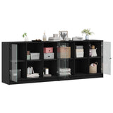 Bookcase with Doors Black 204x37x75 cm Engineered Wood - Top-Down View