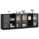Bookcase with Doors Black 204x37x75 cm Engineered Wood - 45-Degree Angle