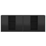 Bookcase with Doors Black 204x37x75 cm Engineered Wood