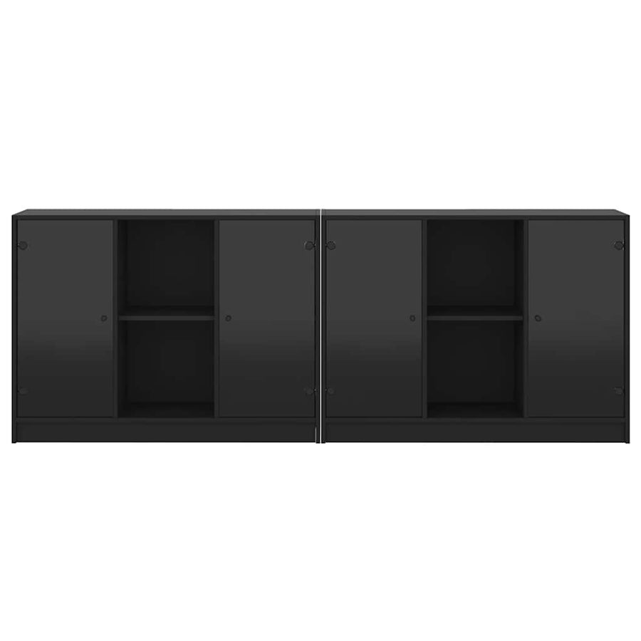 Bookcase with Doors Black 204x37x75 cm Engineered Wood