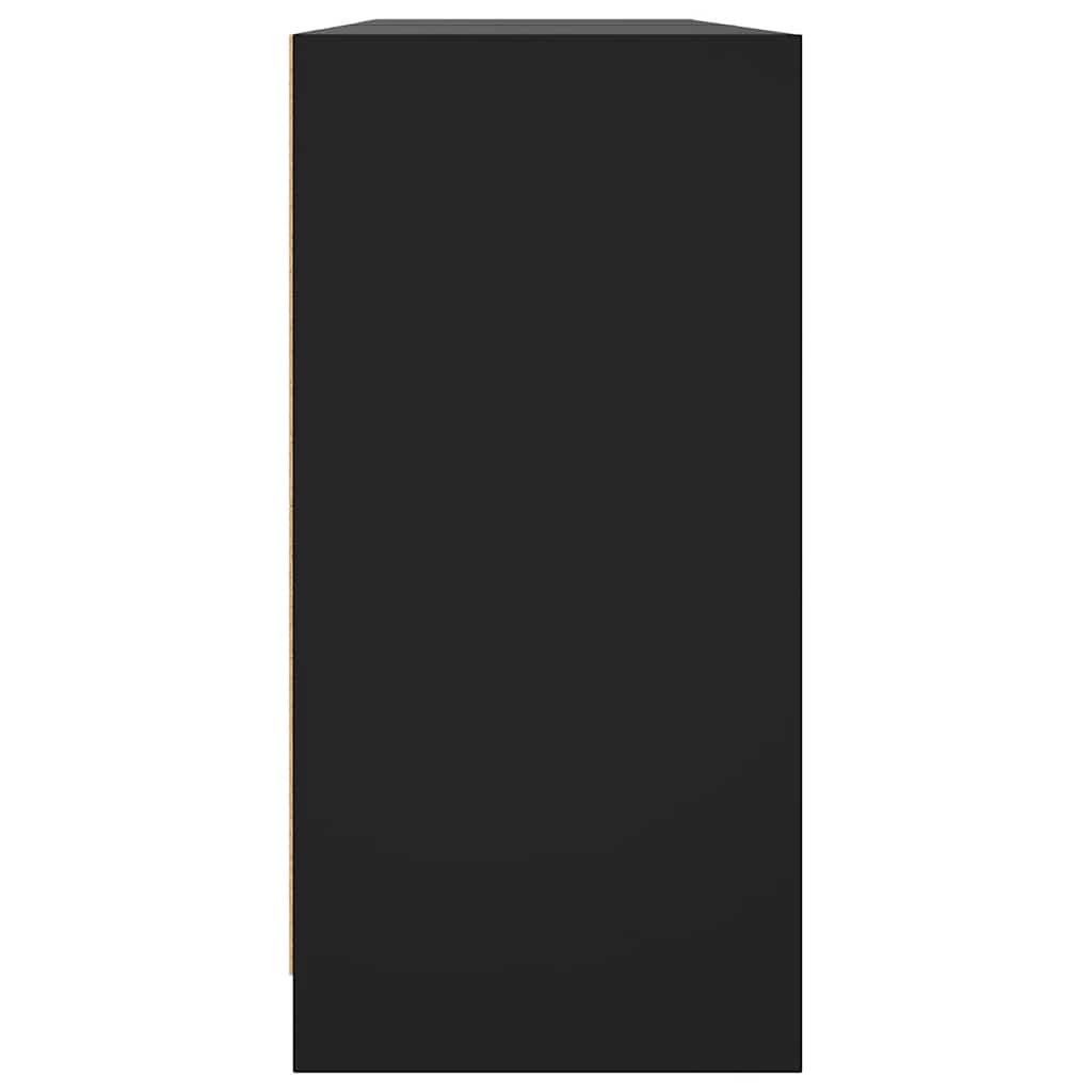 Bookcase with Doors Black 204x37x75 cm Engineered Wood