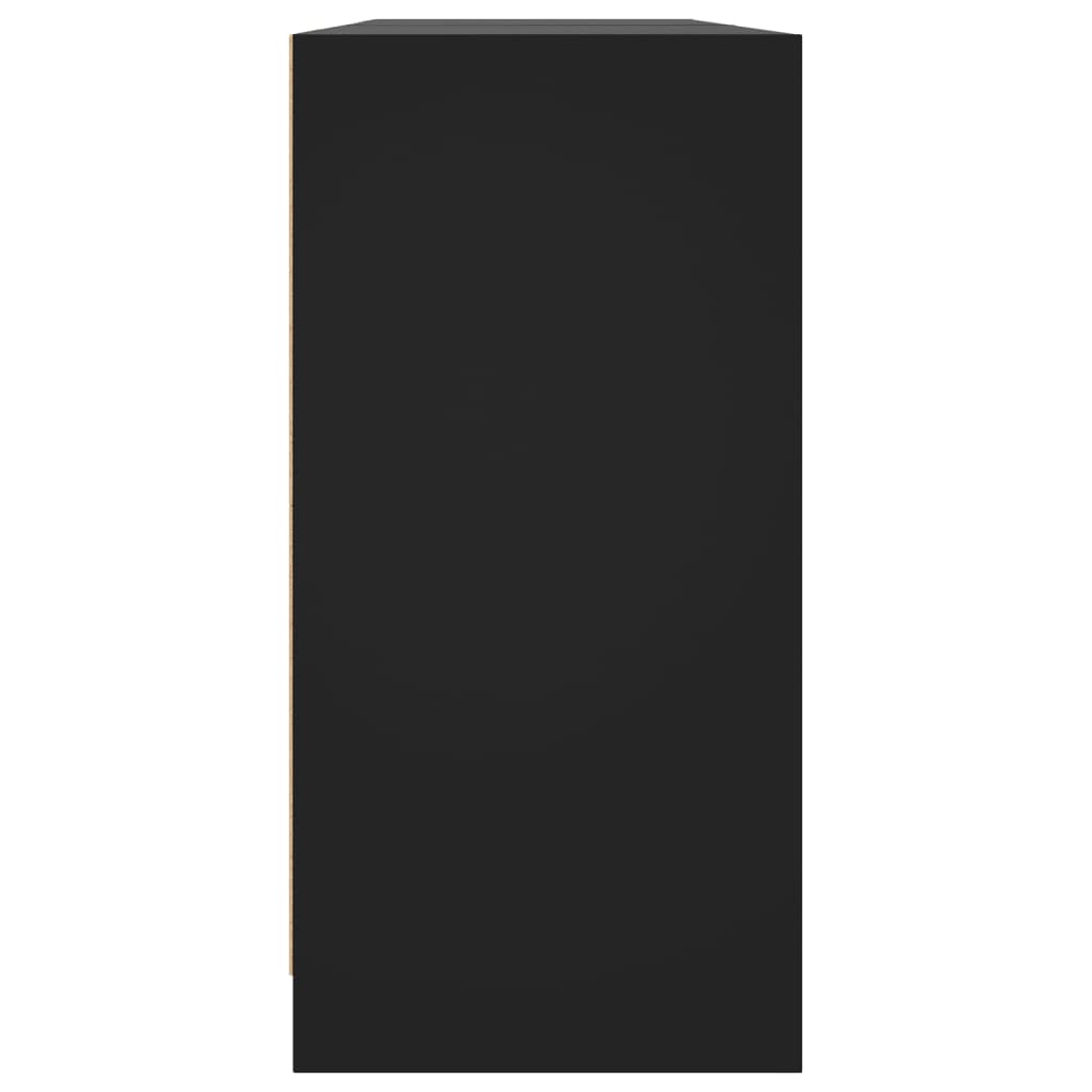 Bookcase with Doors Black 204x37x75 cm Engineered Wood