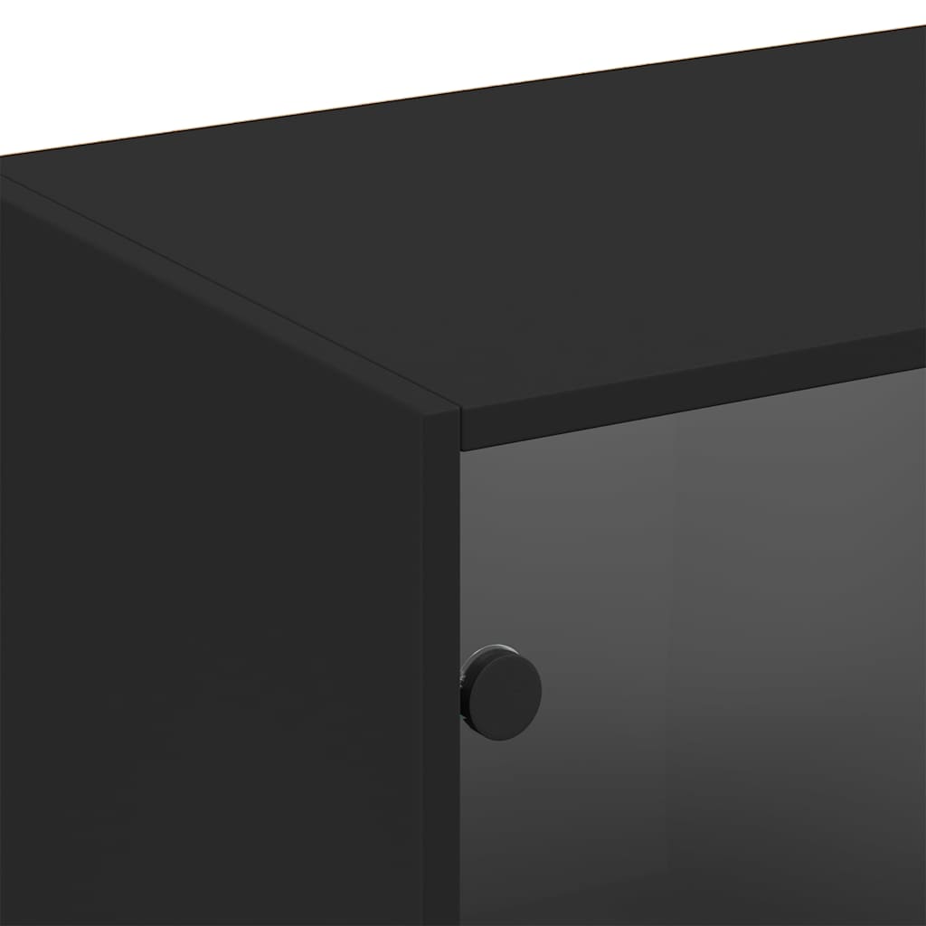 Bookcase with Doors Black 204x37x75 cm Engineered Wood