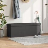 Storage Bench Foldable Dark Grey Faux Linen - Side View