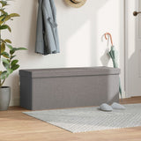 Storage Bench Foldable Light Grey Faux Linen - Side View