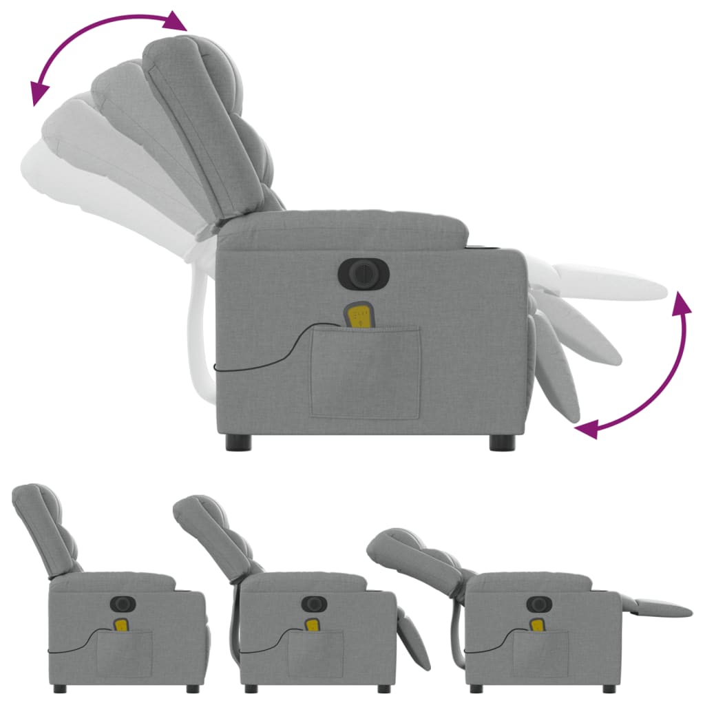 Electric Massage Recliner Chair Light Grey Fabric