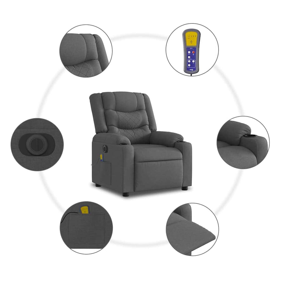 Electric Stand up Massage Recliner Chair Dark Grey Fabric