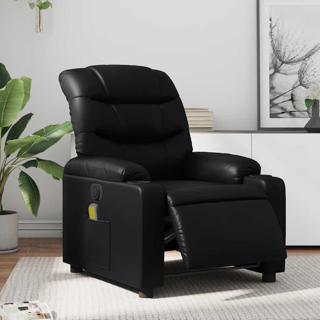 Electric Massage Recliner Chair Black Faux Leather