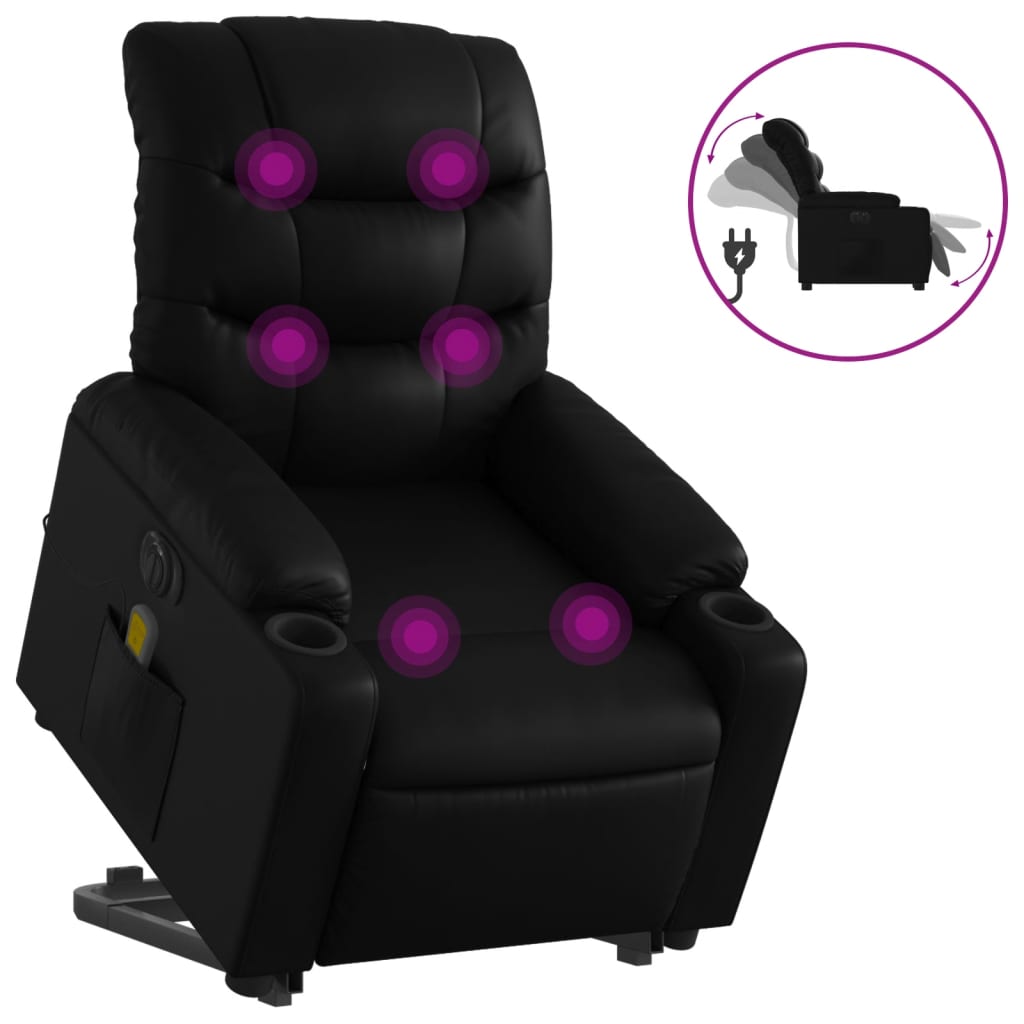Electric Stand up Massage Recliner Chair Black Faux Leather