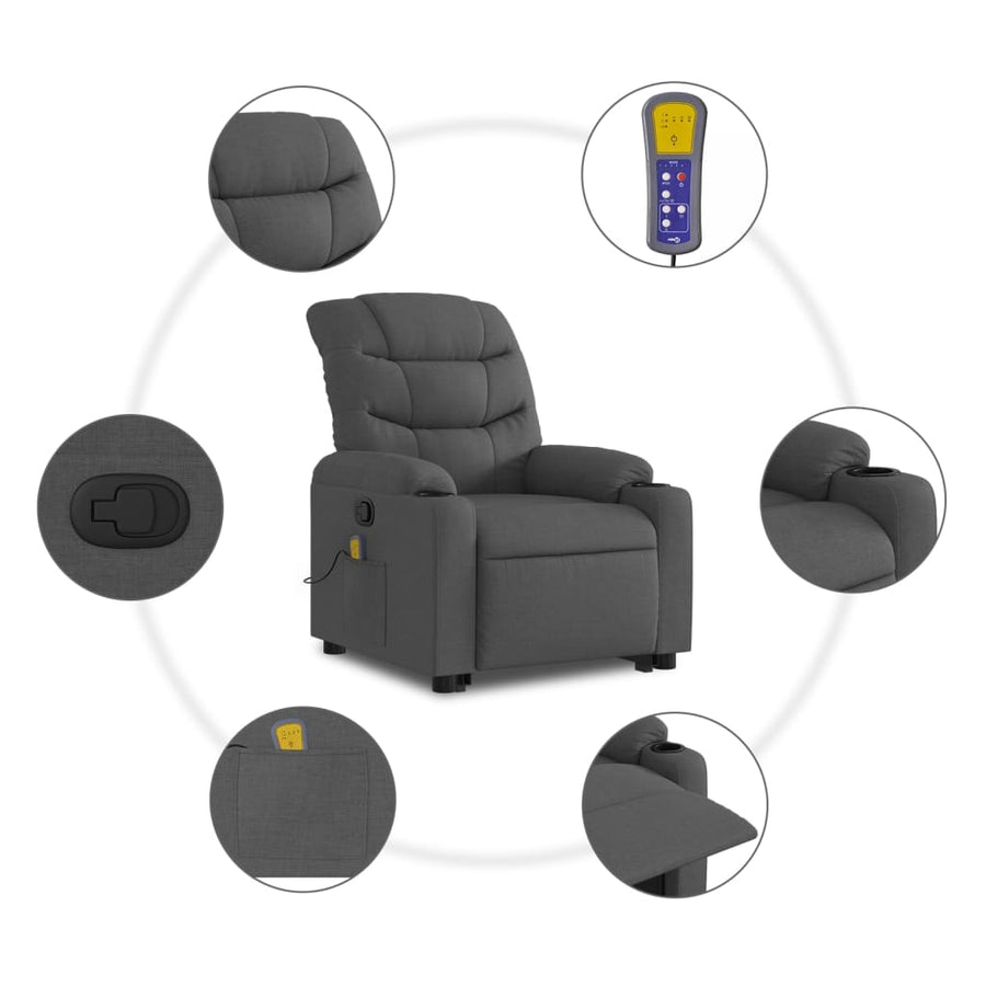 Stand up Massage Recliner Chair Dark Grey Fabric