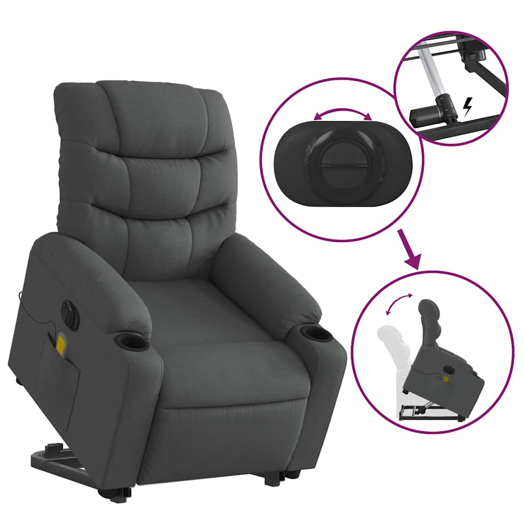 Electric Stand up Massage Recliner Chair Dark Grey Fabric