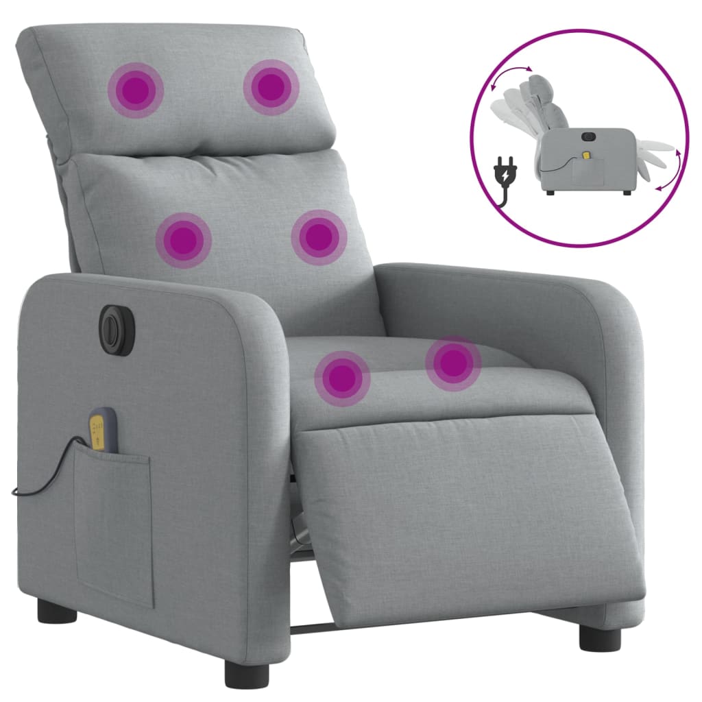 Electric Massage Recliner Chair Light Grey Fabric