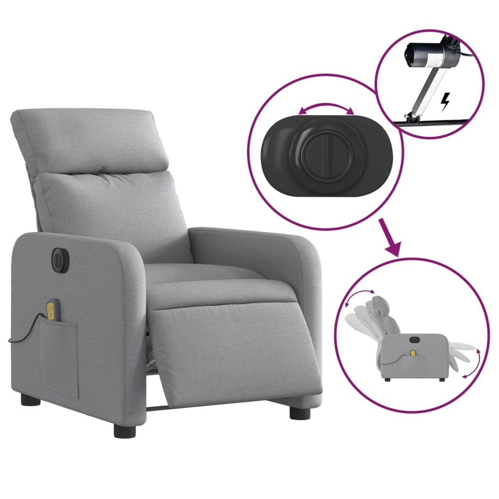 Electric Massage Recliner Chair Light Grey Fabric